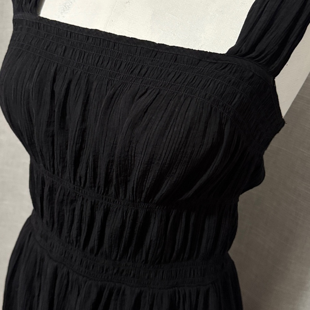 NWOT H&M Sun Dress-Sz S-Black-Wide Straps-Elastic Top-Gathered Details-Viscose - Picture 4 of 15